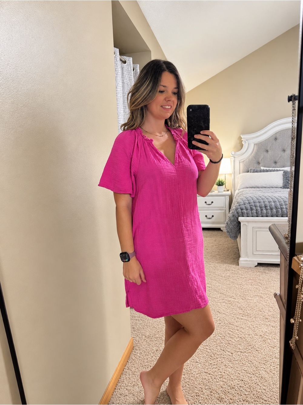Old navy cotton dress hot pink sleeved